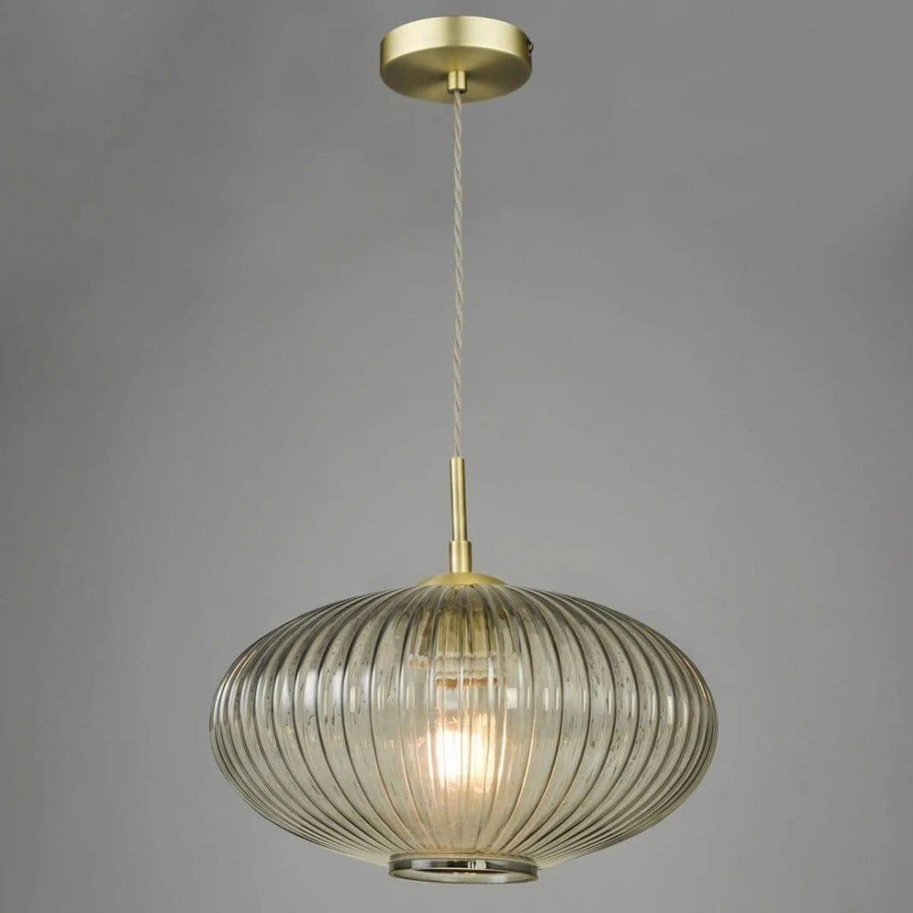 Edmond 1 Light Pendant Smoked Glass Antique Brass Detail - Persora