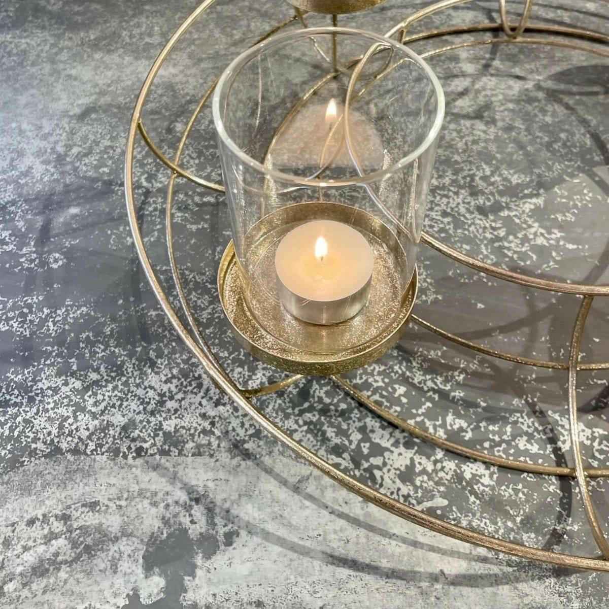 Gold Circular Wreath Tea Light Holder.