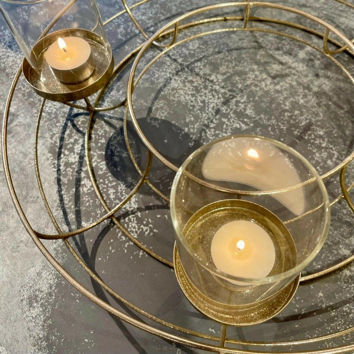 Gold Circular Wreath Tea Light Holder.
