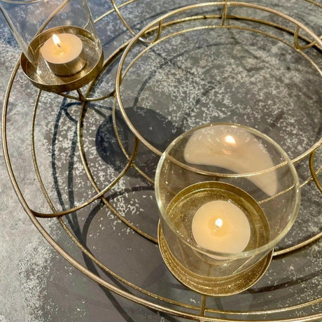 Gold Circular Wreath Tea Light Holder.