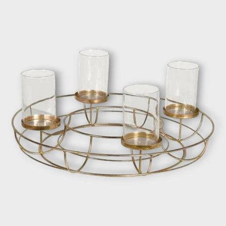 Gold Circular Wreath Tea Light Holder.