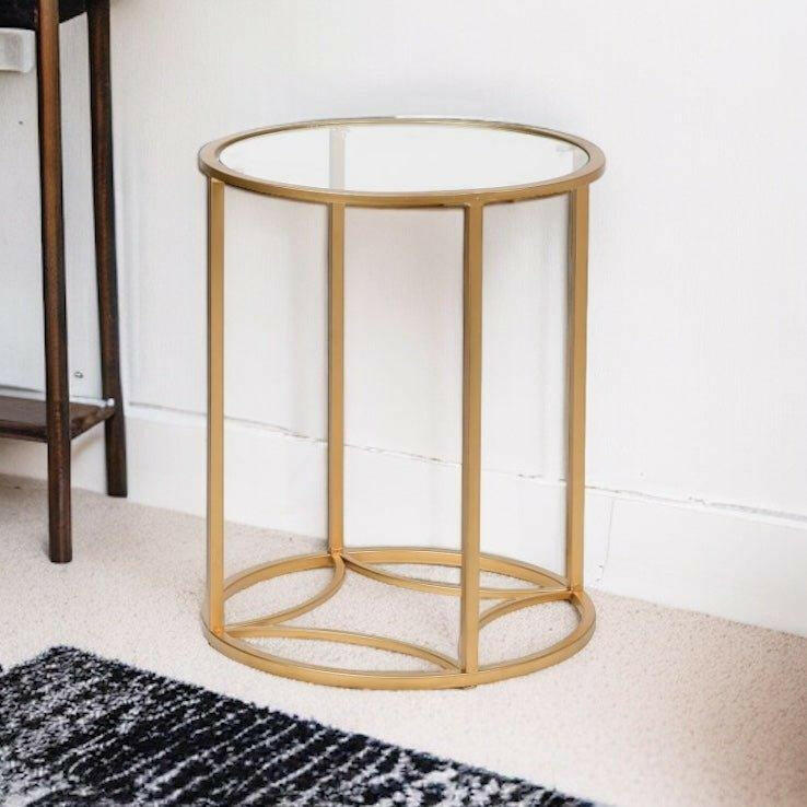 Gold Glass Topped Side Table.