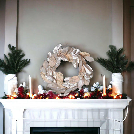 Gold Magnolia Leaves Christmas Wreath.