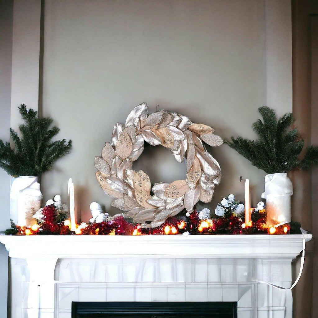 Gold Magnolia Leaves Christmas Wreath.
