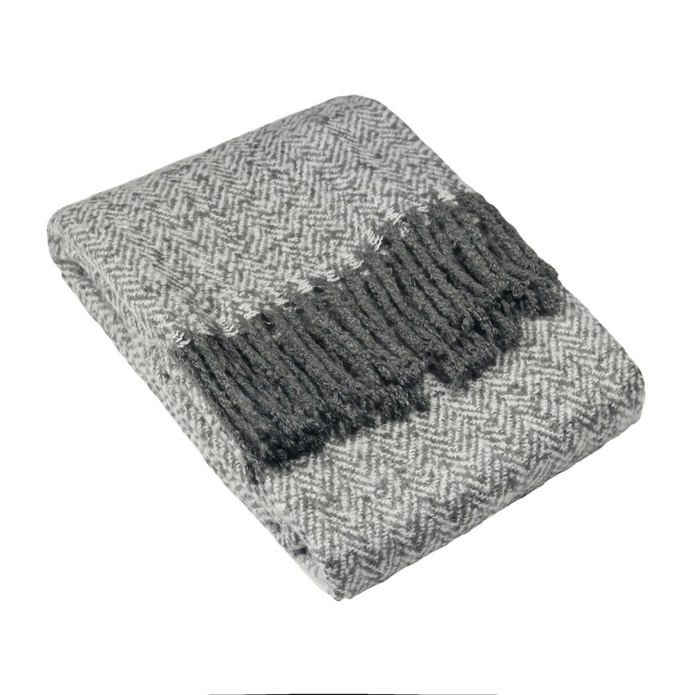 Grey Wool Herringbone Throw - Persora