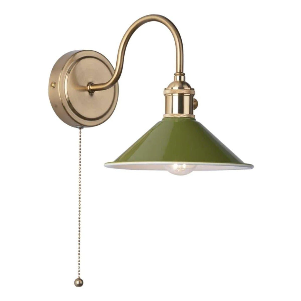 Hadano 1lt Wall Light Natural Brass With Olive Green Shade - Persora