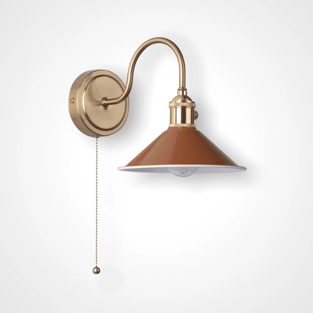 Hadano 1lt Wall Light Natural Brass With Umber Shade - Persora