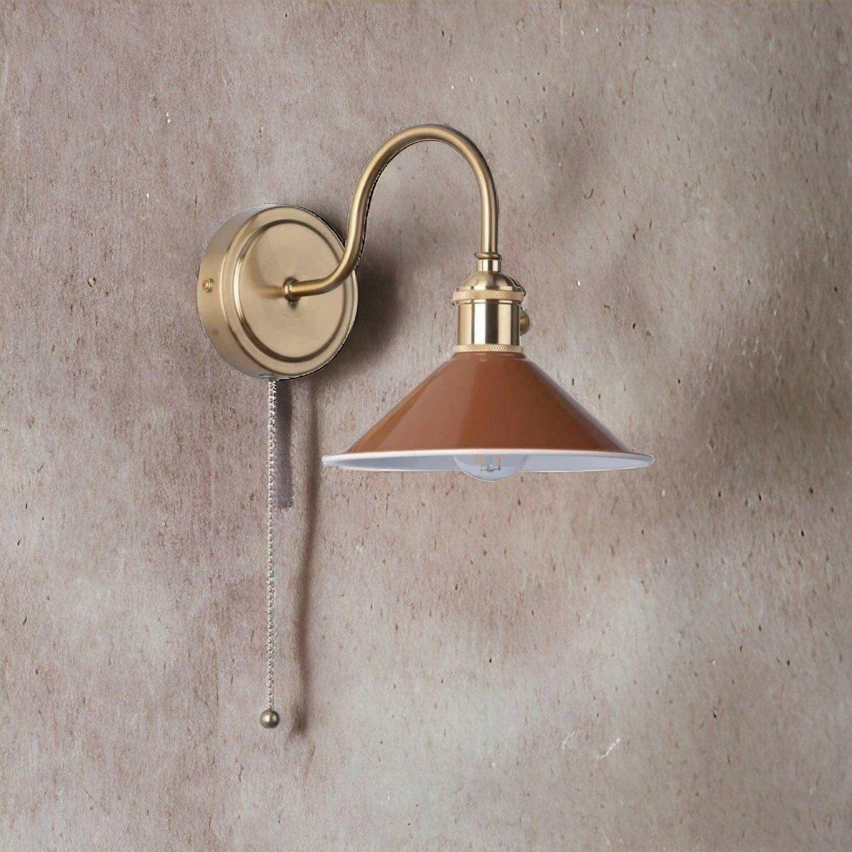 Hadano 1lt Wall Light Natural Brass With Umber Shade.
