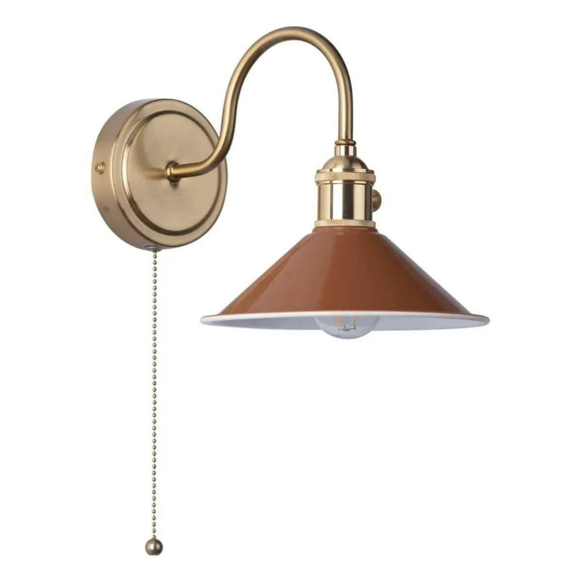 Hadano 1lt Wall Light Natural Brass With Umber Shade.