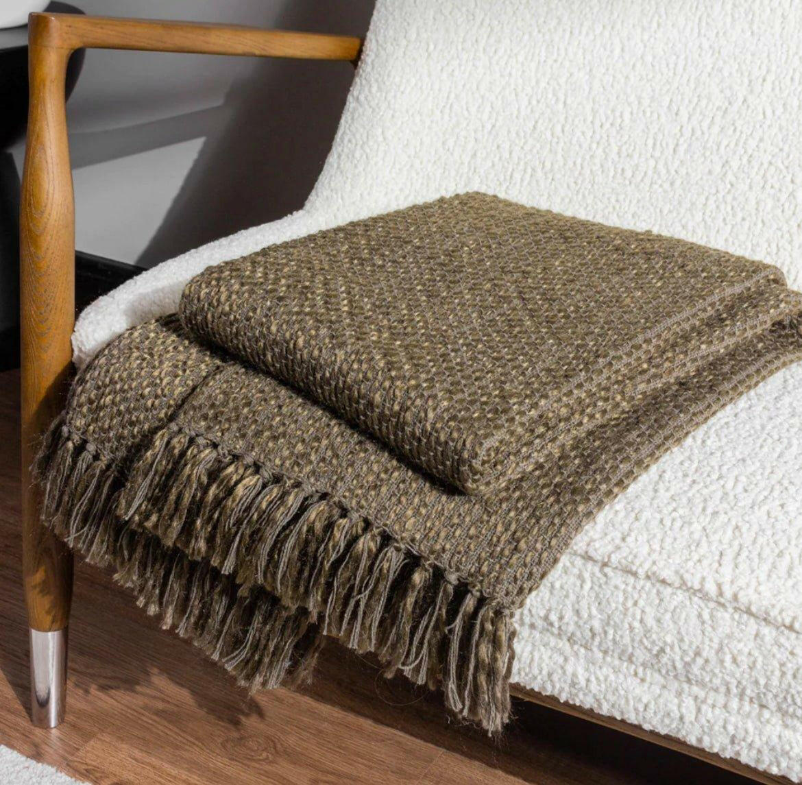 Hoem Morni Woven Fringed Throw Willow.