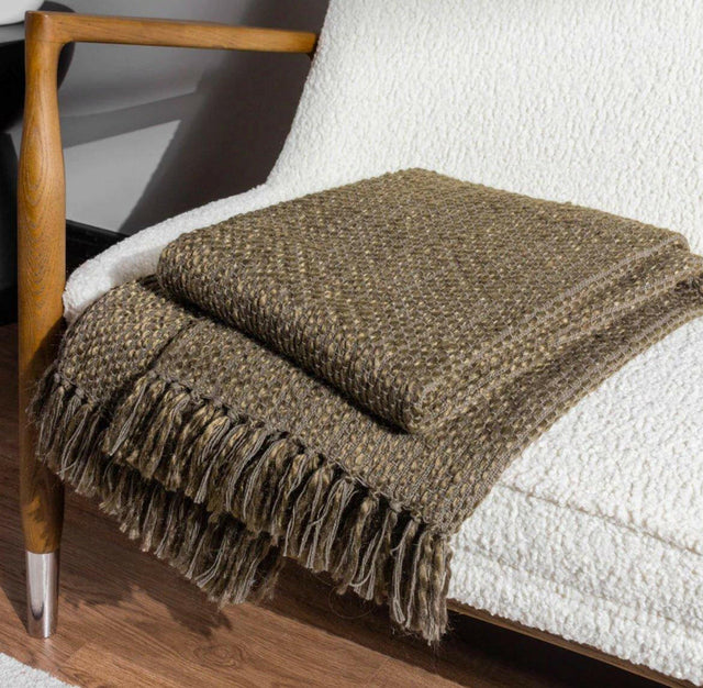 Hoem Morni Woven Fringed Throw Willow.