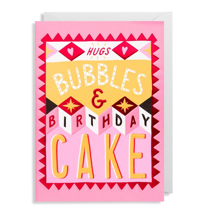 Hugs Bubbles and Birthday Cake Card - Persora