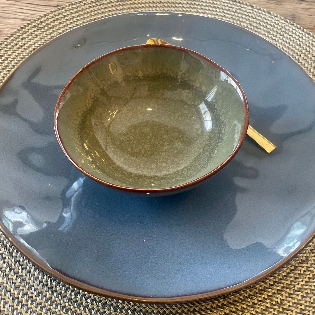 Dark Blue Glazed Stoneware Dinner Plate