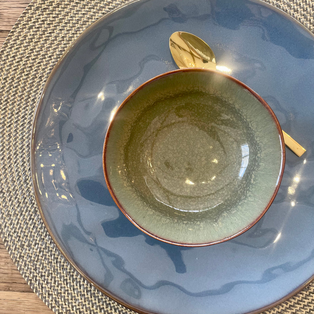 Dark Blue Glazed Stoneware Dinner Plate