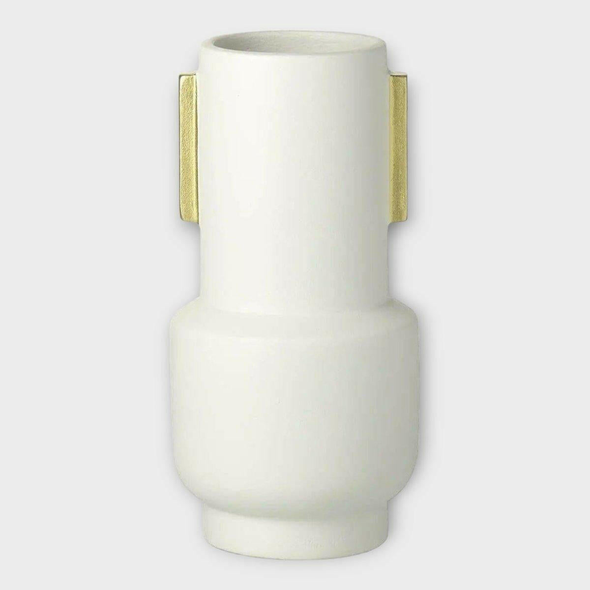 Ivory and Gold Ceramic Vase.