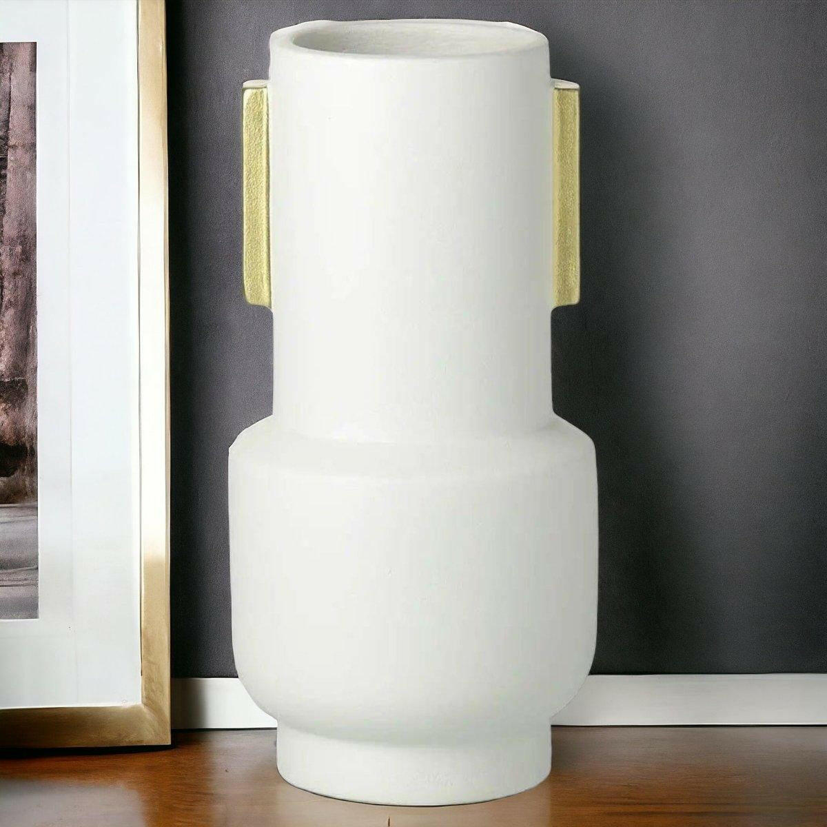 Ivory and Gold Ceramic Vase.