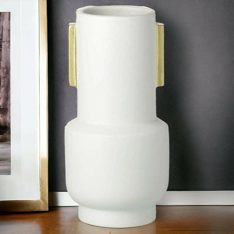 Ivory and Gold Ceramic Vase.