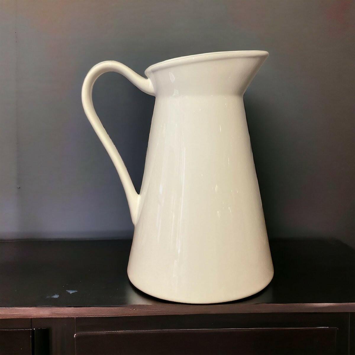 Large Off White Ceramic Pitcher - Persora