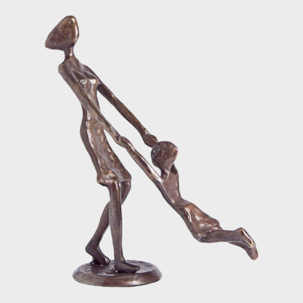 Mother Playing & Swinging Child Cast Bronze Sculpture - Persora