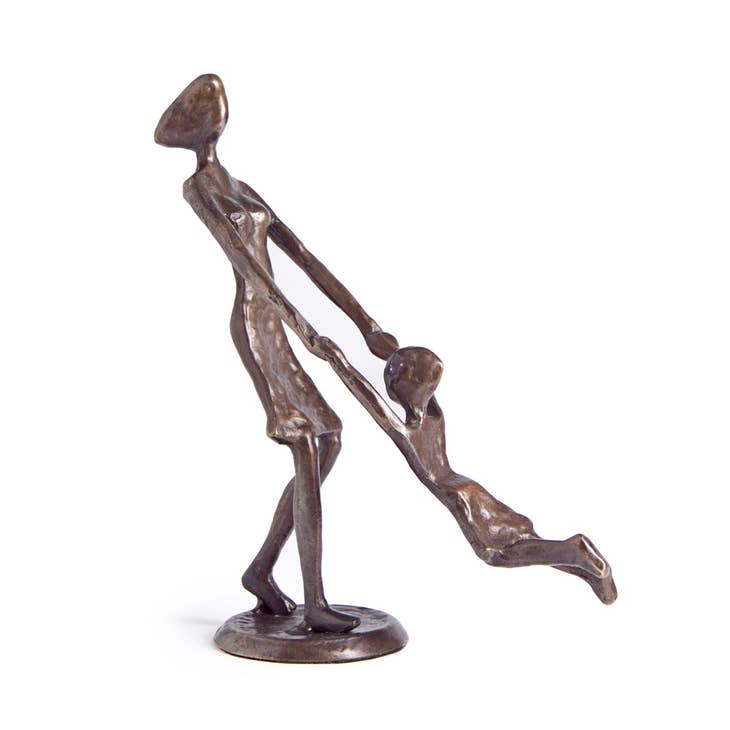 Mother Playing & Swinging Child Cast Bronze Sculpture - Persora