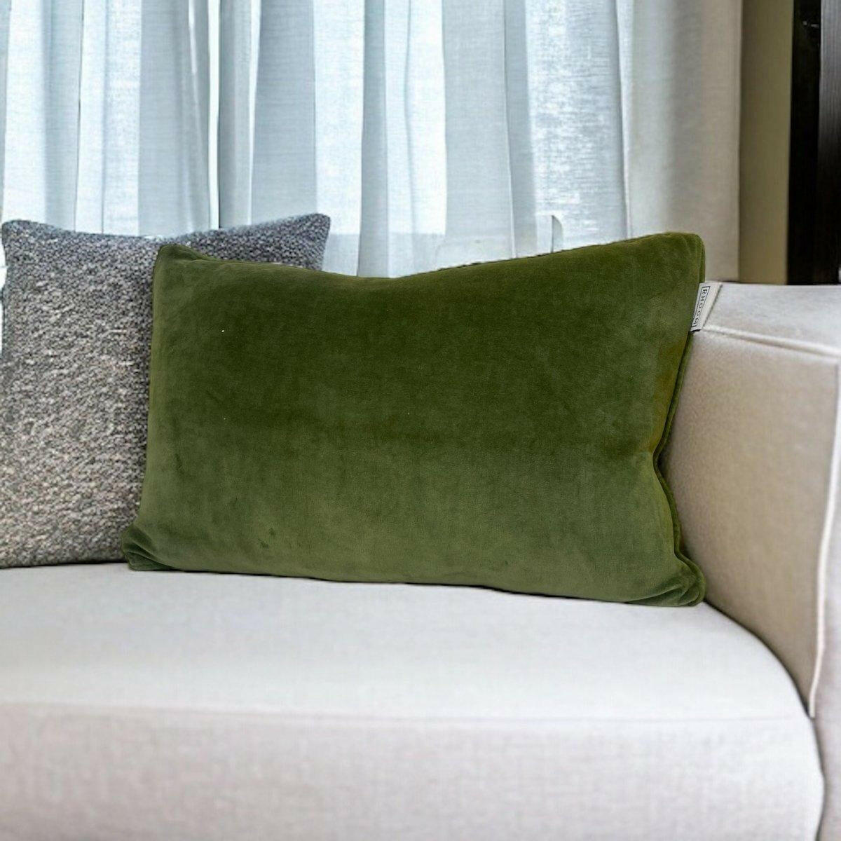Olive Green Rectangular Velvet Cushion.