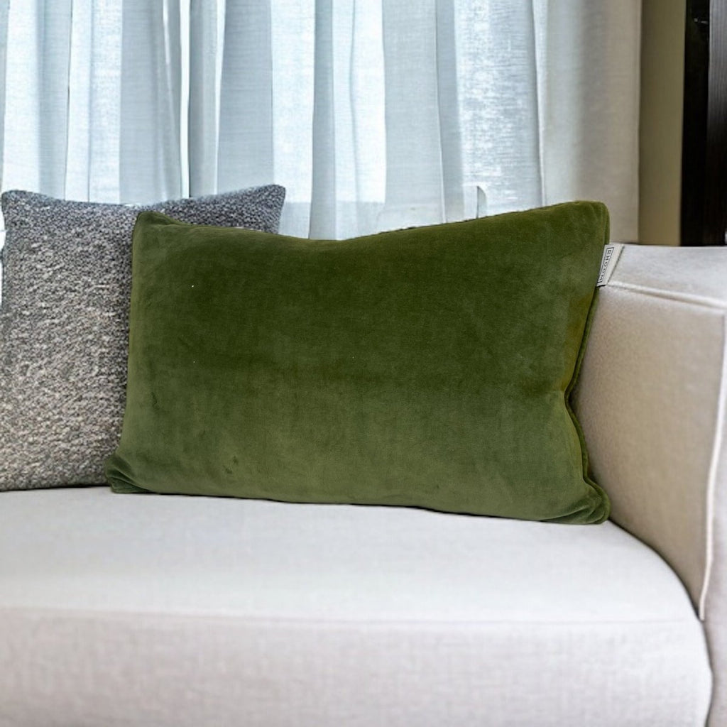 Olive Green Rectangular Velvet Cushion - Persora