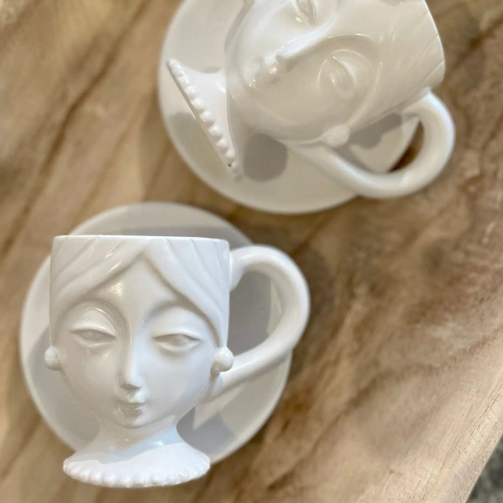 Set of Four Face Cups and Saucers - Persora