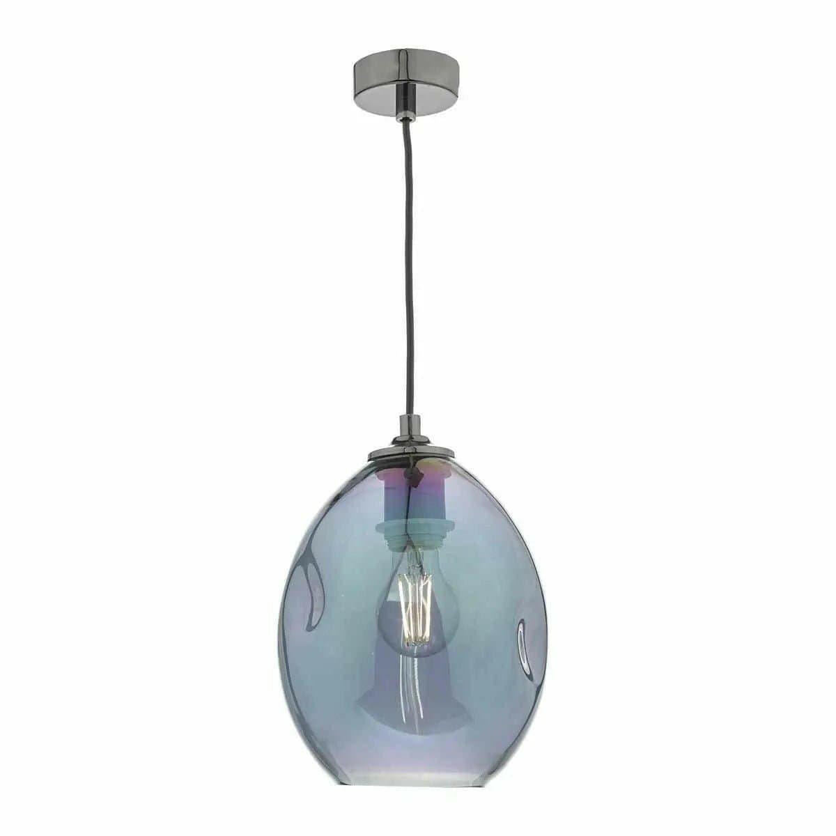 Rogan 1lt Pendant Black & Iridised Glass.