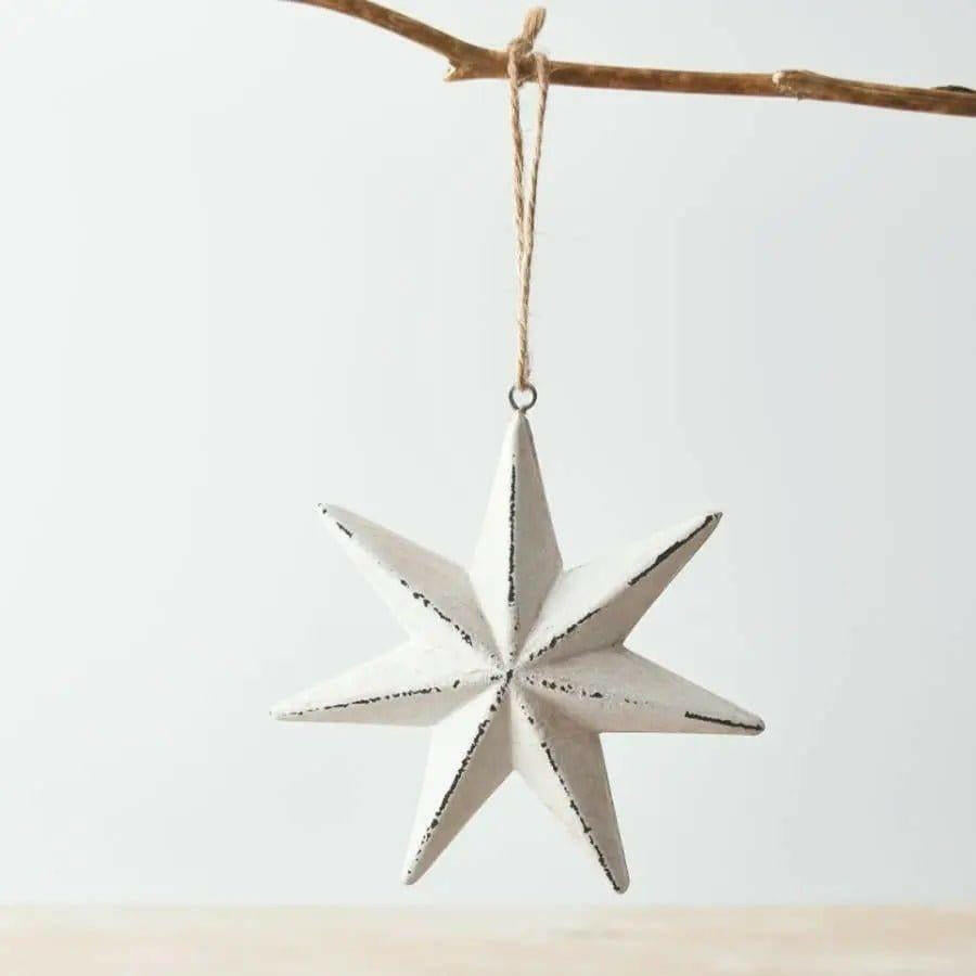 Rustic White Hanging Star 11cm.