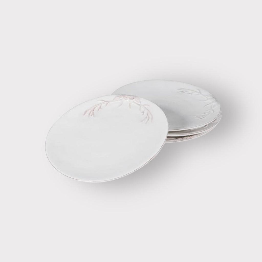 Set of 4 White Ceramic Antler Detail Plate - Persora