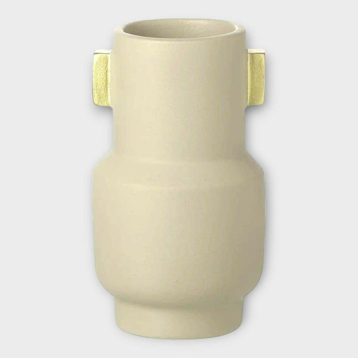 Taupe and Gold Mid Century Ceramic Vase.