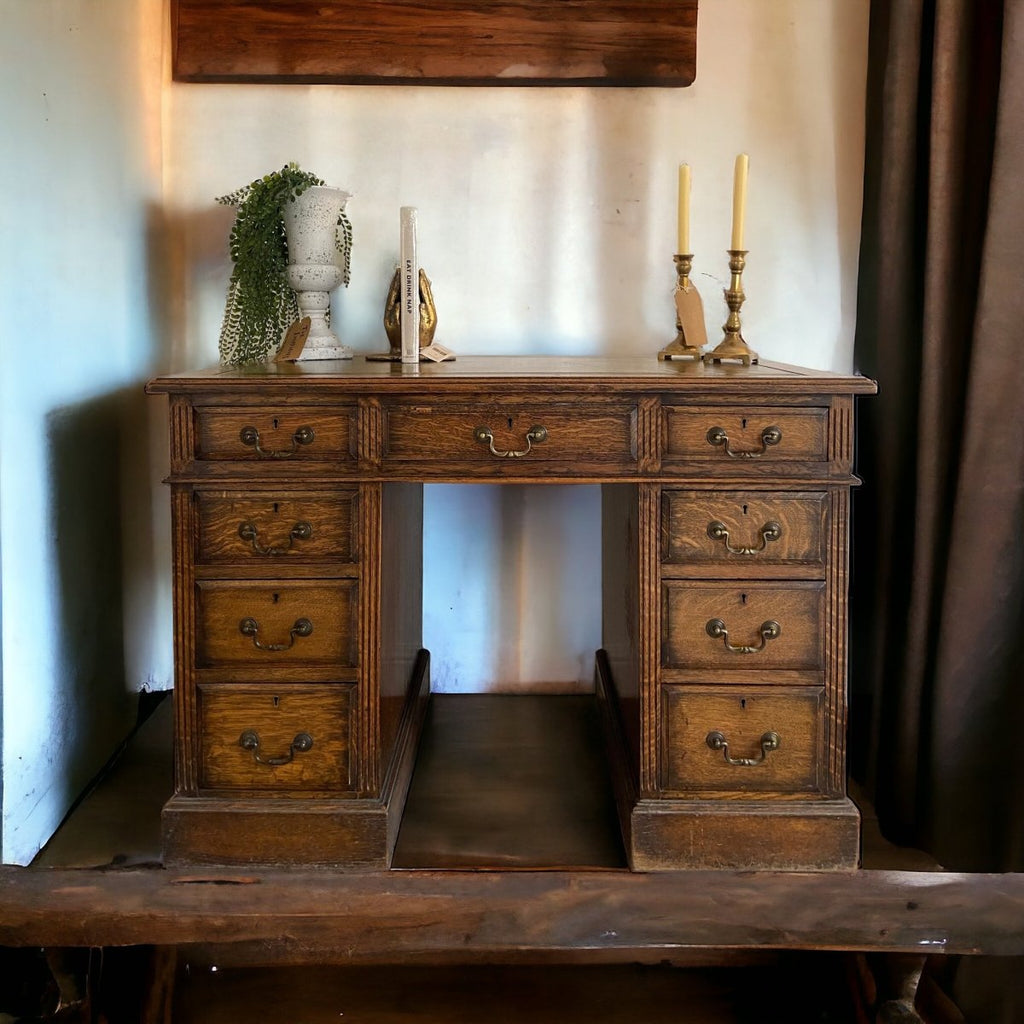 Victorian Oak Twin Pedastal Desk - Persora