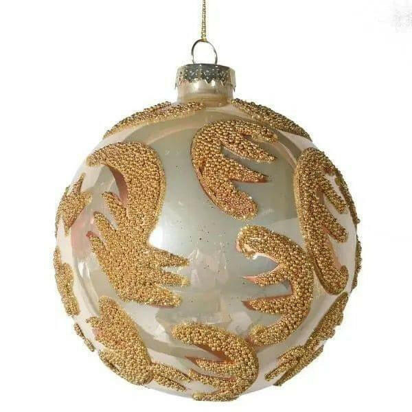 White and Gold Beaded Bauble.